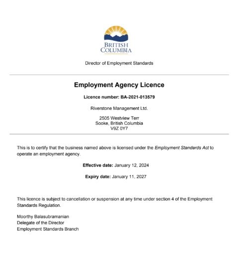 Riverstone Management Ltd. License